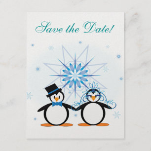 Winter Wedding Penguins Save the Date