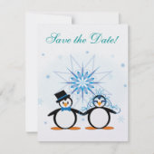 Winter Wedding Penguins Save the Date (Voorkant)