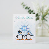 Winter Wedding Penguins Save the Date (Staand voorkant)