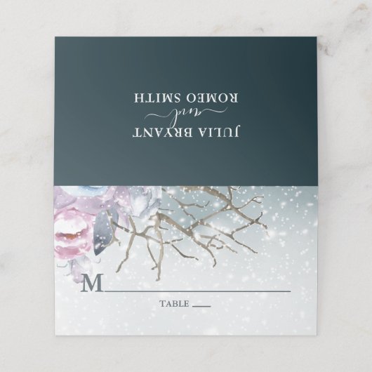 Winter Wedding Personalized Floral Plaatskaartje (Buitenkant ongevouwen)