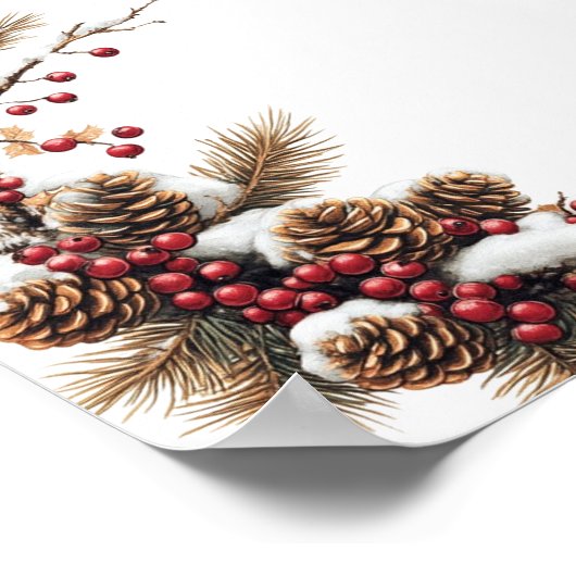 Winter Wedding Pine Cones Holly Red Berries Poster (Hoek)