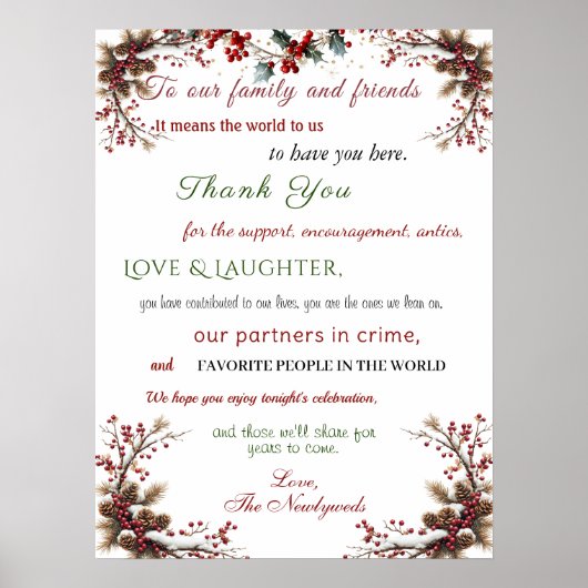 Winter Wedding Pine Cones Holly Red Berries Poster (Voorkant)