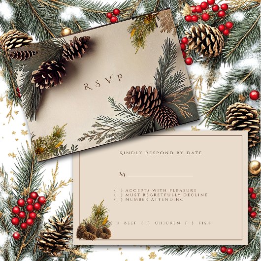 Winter Wedding Pine Cones Pine Naalden RSVP Kaartje
