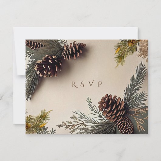 Winter Wedding Pine Cones Pine Naalden RSVP Kaartje (Voorkant)