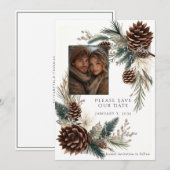 Winter Wedding Pine Cones Pine Needles Save The Date (Voorkant / Achterkant)