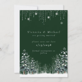 Winter Wedding Pine Trees Snowflakes Save The Date