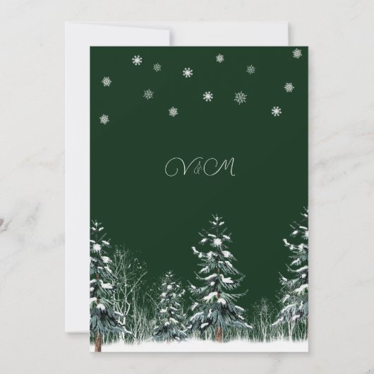 Winter Wedding Pine Trees Snowflakes Save The Date (Achterkant)