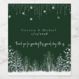 Winter Wedding Pine Trees Snowflakes Wijn Etiket