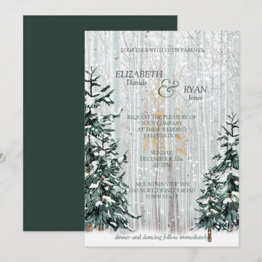 Winter Wedding Pine Trees White Birch Forest Kaart (Voorkant / Achterkant)