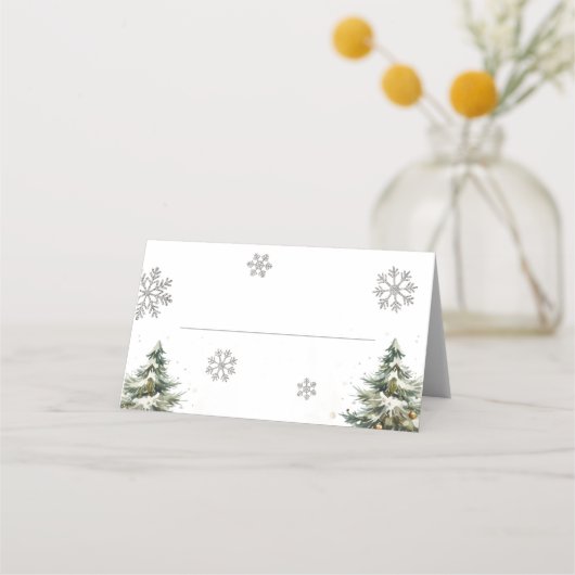 Winter Wedding Place Card Kerstbruiloft Plaatskaartje (Voorkant)