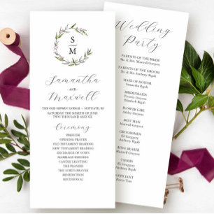 Winter Wedding Programma's Waterverf & Ink Botanic Kaart