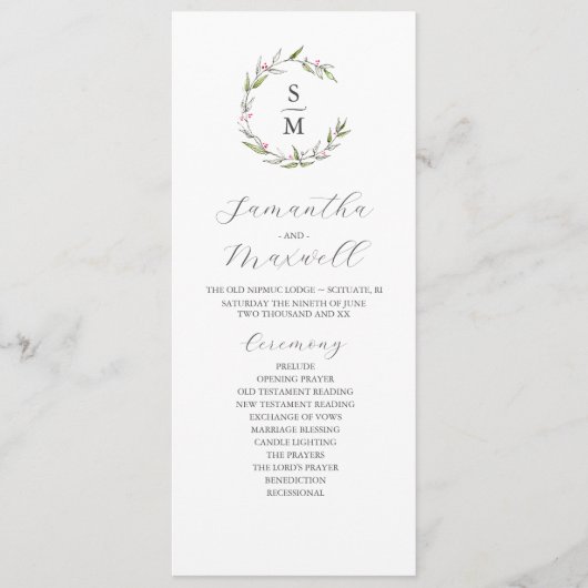 Winter Wedding Programma's Waterverf & Ink Botanic Kaart (Voorkant)