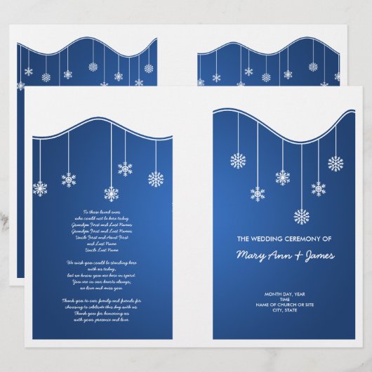Winter Wedding Programme Snowflake Decoration Blue (Voorkant / Achterkant)