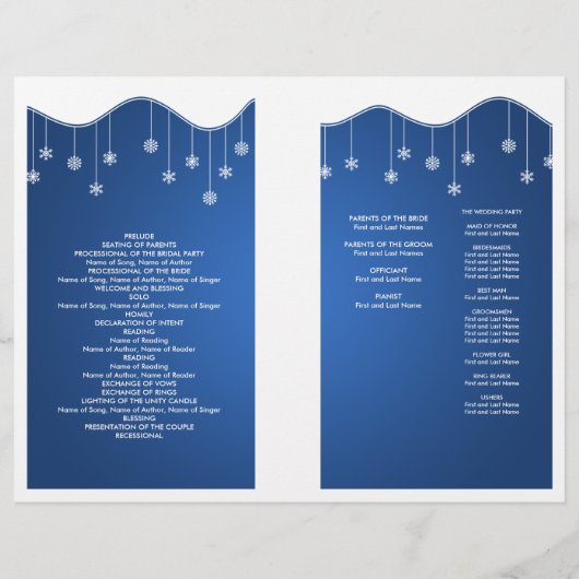 Winter Wedding Programme Snowflake Decoration Blue (Achterkant)