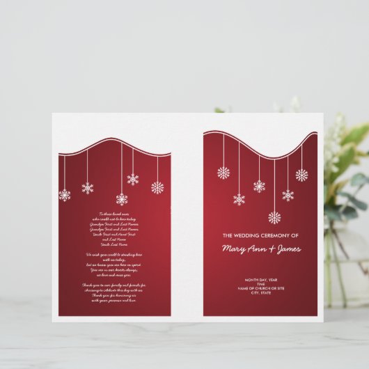 Winter Wedding Programme Snowflake Decoration Red (Staand voorkant)