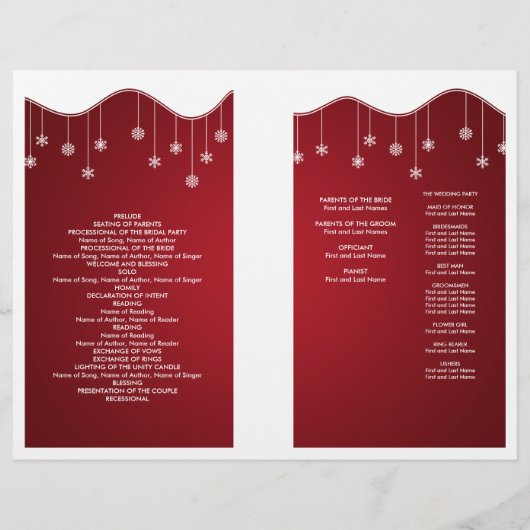 Winter Wedding Programme Snowflake Decoration Red (Achterkant)