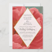 Winter Wedding Red Peony Gold Faux Glitter Diamond Kaart (Voorkant)