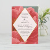 Winter Wedding Red Peony Gold Faux Glitter Diamond Kaart (Staand voorkant)