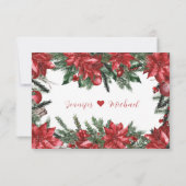 Winter Wedding Red Poinsettia Pine Greenery RSVP Kaartje (Achterkant)