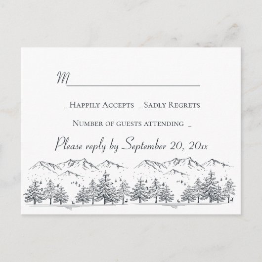 Winter Wedding RSVP Mountain Trees Country Rustic Uitnodiging Briefkaart (Voorkant)