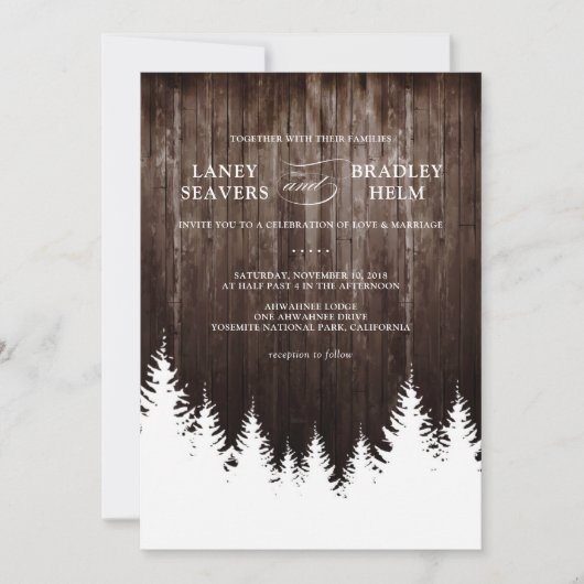 Winter Wedding Rustic Wood Huwelijksuitnodiging Kaart (Voorkant)