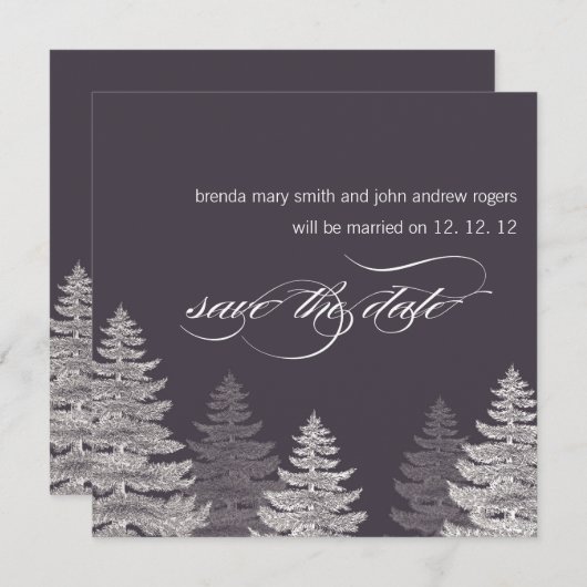 Winter Wedding Save the Date Cards Trees (Voorkant / Achterkant)
