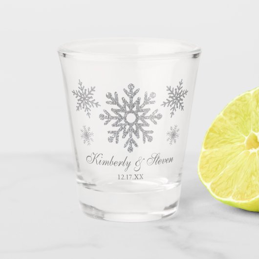 Winter Wedding Silver Snowflakes Shot Glass Shot Glas (Voorkant)