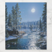 Winter Wedding Sneeuw Rivier Bomen Volle Maan Wijn Etiket (Enkel label)