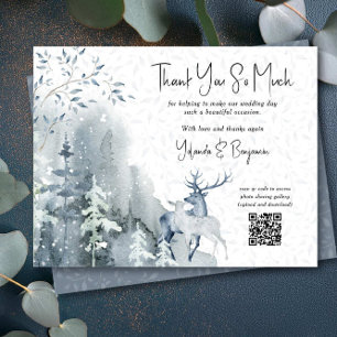 Winter Wedding Snow Forest and Deer Bedankkaart