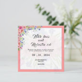 Winter Wedding Square Flower Invitation Kaart (Staand voorkant)
