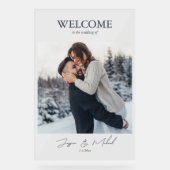 Winter Wedding Stoffig Blauw Fotoscript Acryl Bord (Voorkant)