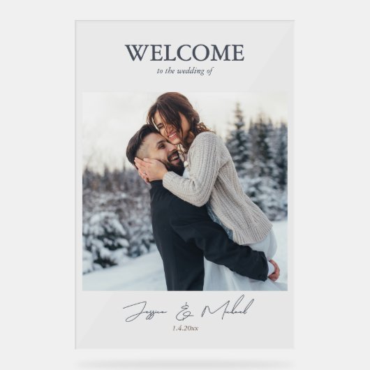 Winter Wedding Stoffig Blauw Fotoscript Acryl Bord (Voorkant)