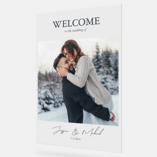 Winter Wedding Stoffig Blauw Fotoscript Acryl Bord (Hoek)