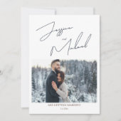 Winter Wedding Stoffig Blauw Fotoscript Save The Date (Voorkant)