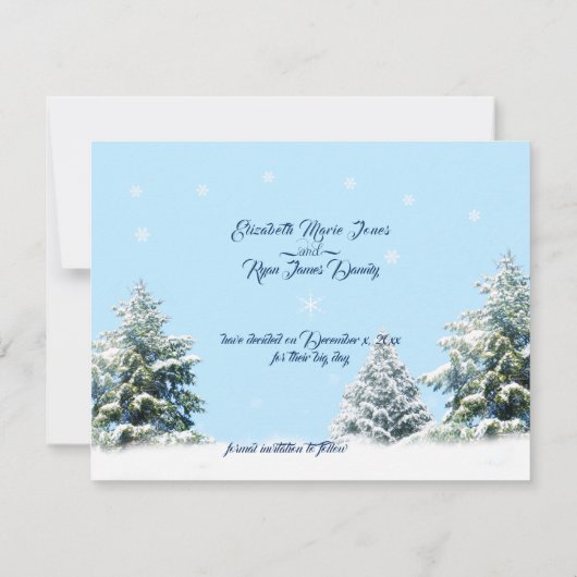 Winter Wedding String Lights Snow CoveredTrees Save The Date (Achterkant)