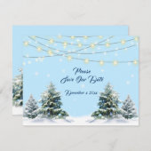 Winter Wedding String Lights Snow CoveredTrees Save The Date (Voorkant / Achterkant)
