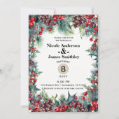 Winter Wedding Vakantie Kerst Bessen Pine Cone Kaart (Voorkant)