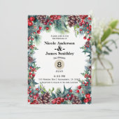 Winter Wedding Vakantie Kerst Bessen Pine Cone Kaart (Staand voorkant)