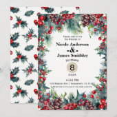 Winter Wedding Vakantie Kerst Bessen Pine Cone Kaart (Voorkant / Achterkant)