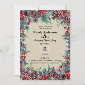 Winter Wedding Vakantie Kerst Bessen Pine Cone Kaart (Voorkant)