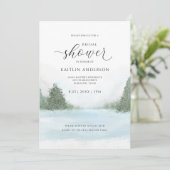 Winter Wedding Vrijgezellenfeest Lake Trees Snow Kaart (Staand voorkant)