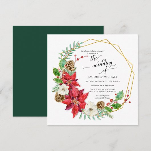 Winter Wedding Waterverf Bloemenkrans | Vierkant Kaart (Voorkant / Achterkant)