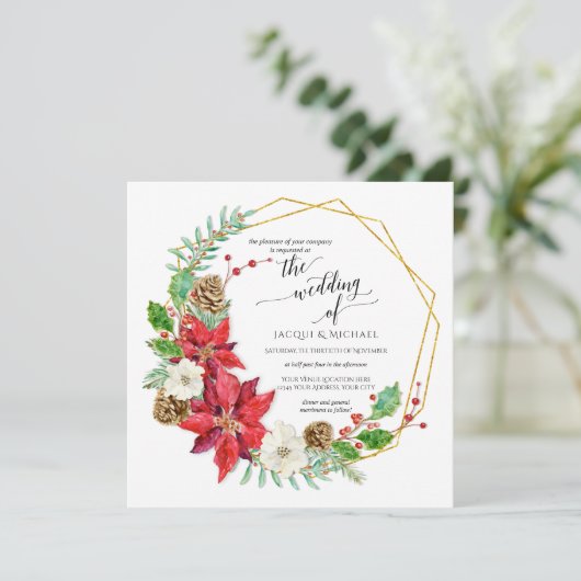 Winter Wedding Waterverf Bloemenkrans | Vierkant Kaart (Staand voorkant)