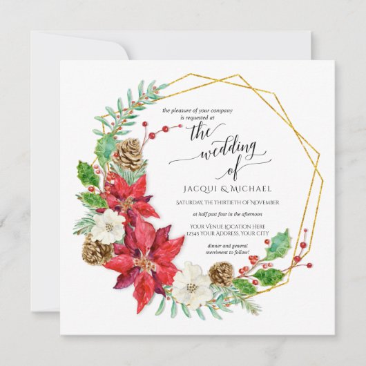 Winter Wedding Waterverf Bloemenkrans | Vierkant Kaart (Voorkant)