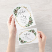 Winter Wedding Waterverf Greenery Script All In One Uitnodiging (Afscheurbaar)