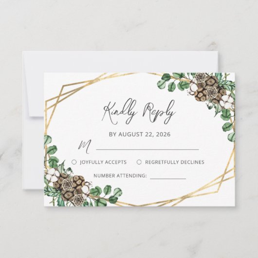 Winter Wedding Waterverf Greenery Script RSVP Kaartje (Voorkant)