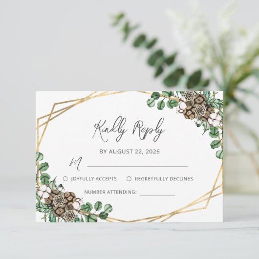 Winter Wedding Waterverf Greenery Script RSVP Kaartje (Staand voorkant)