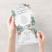 Winter Wedding Waterverf Holly en Berries All In One Uitnodiging (Afscheurbaar)