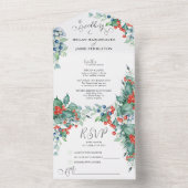 Winter Wedding Waterverf Holly en Berries All In One Uitnodiging (Binnen)