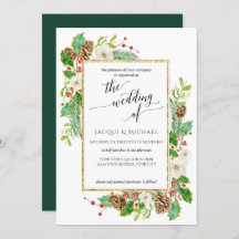 Winter Wedding Waterverf Roos Pine Cone Leaves